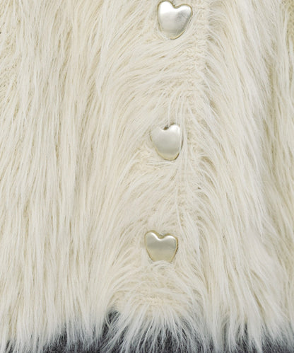 【選べる着丈】前後2WAYハートボタンシャギーニットカーディガン