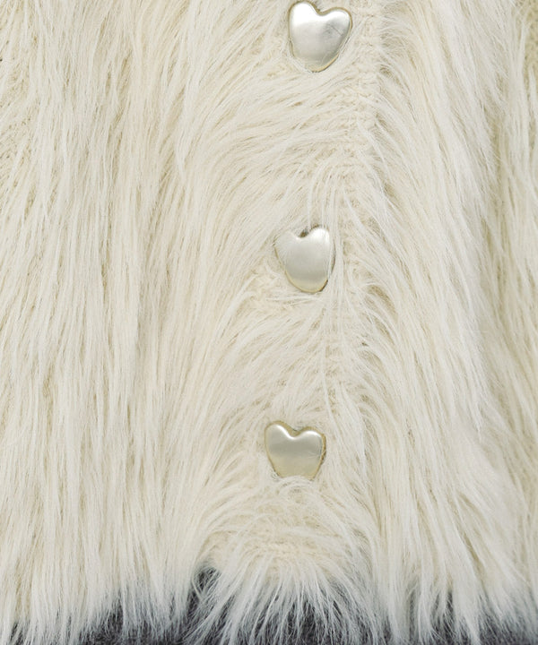 【選べる着丈】前後2WAYハートボタンシャギーニットカーディガン