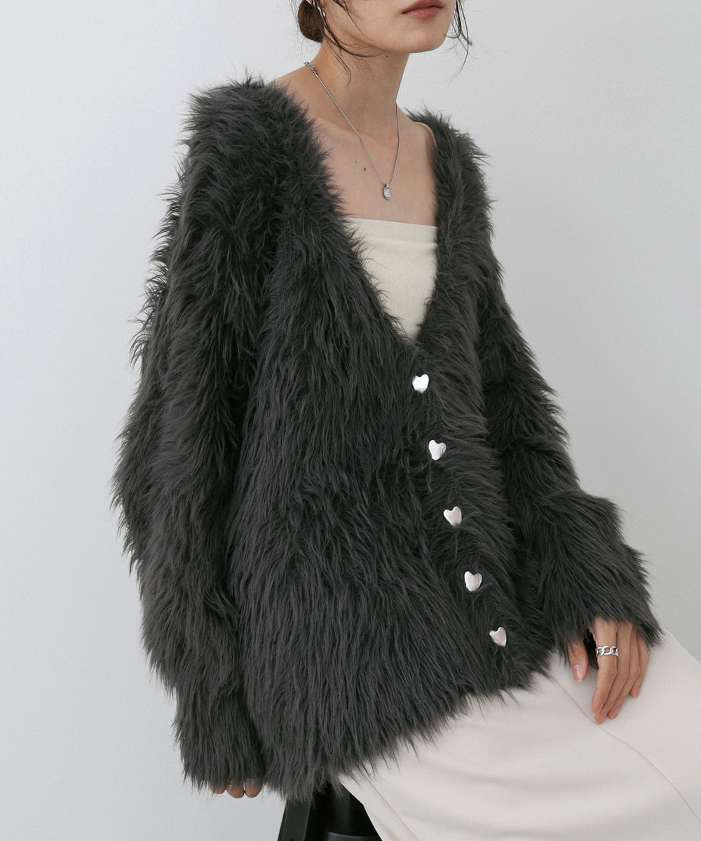 【選べる着丈】前後2WAYハートボタンシャギーニットカーディガン