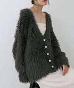 【選べる着丈】前後2WAYハートボタンシャギーニットカーディガン