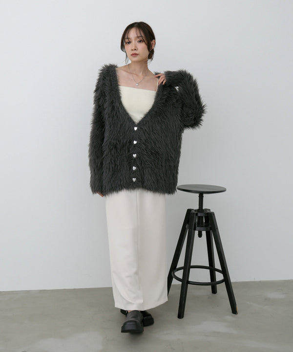 【選べる着丈】前後2WAYハートボタンシャギーニットカーディガン