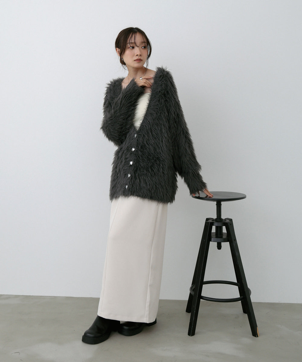 【選べる着丈】前後2WAYハートボタンシャギーニットカーディガン