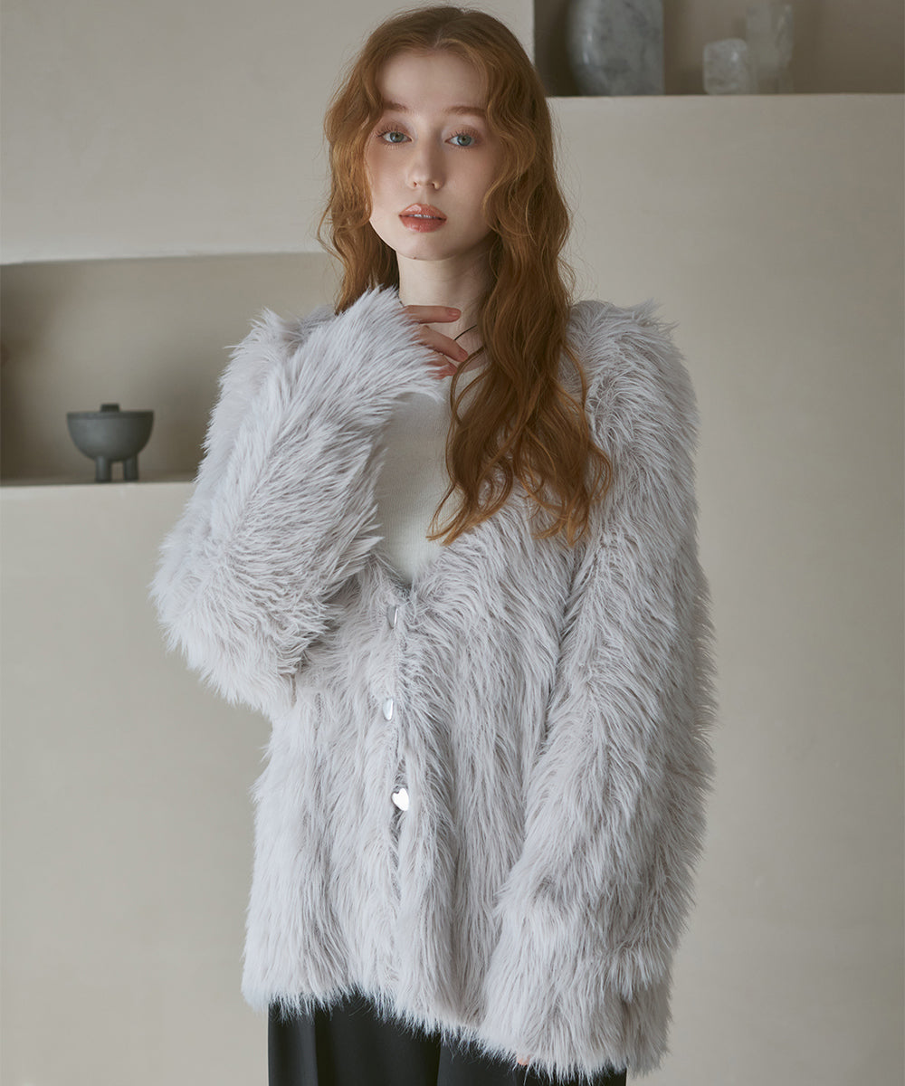 【選べる着丈】前後2WAYハートボタンシャギーニットカーディガン