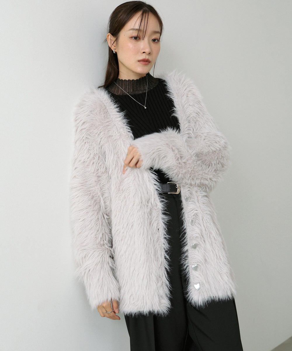 【選べる着丈】前後2WAYハートボタンシャギーニットカーディガン