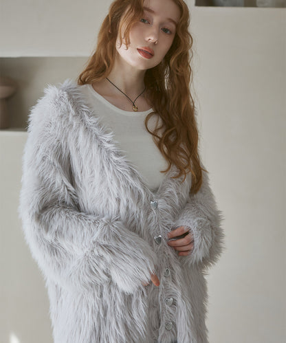 【選べる着丈】前後2WAYハートボタンシャギーニットカーディガン