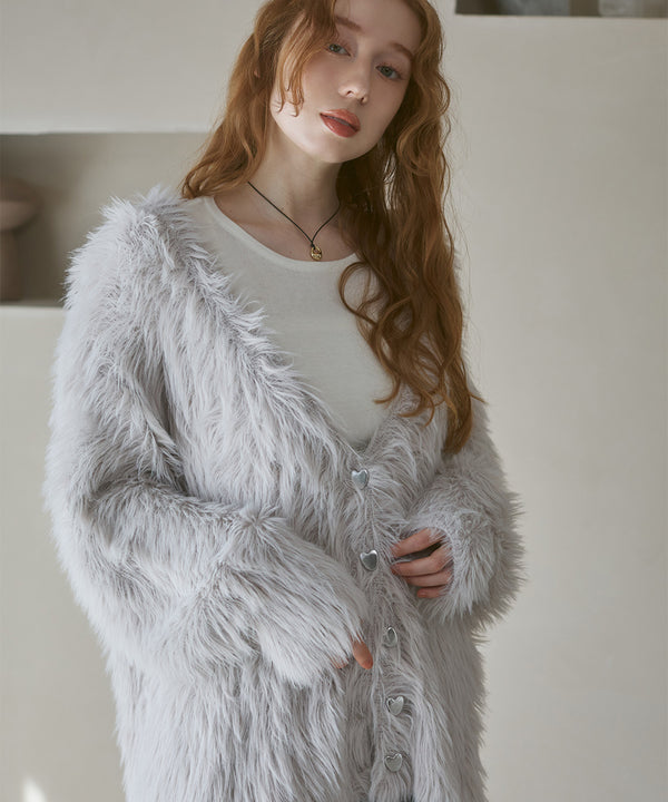 【選べる着丈】前後2WAYハートボタンシャギーニットカーディガン