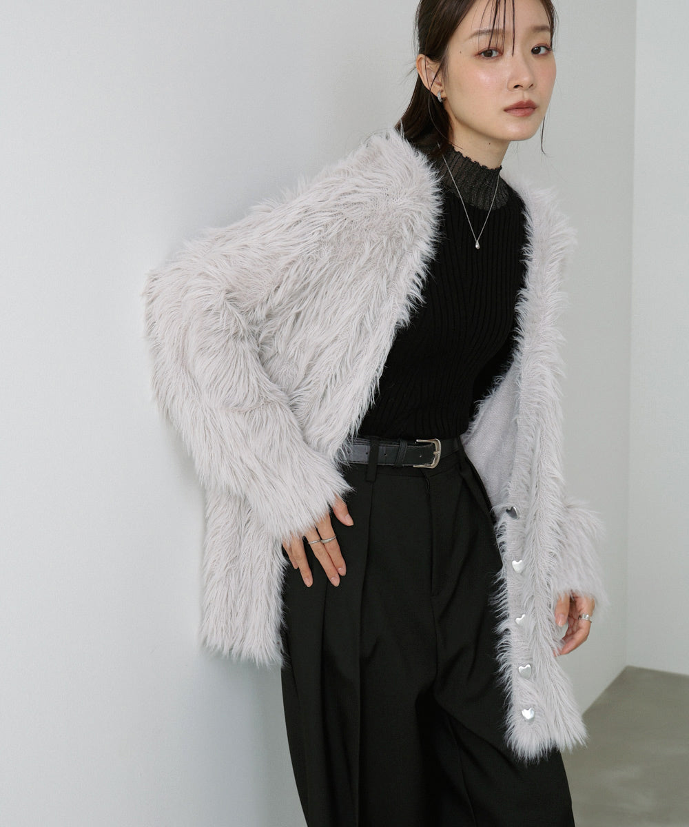 【選べる着丈】前後2WAYハートボタンシャギーニットカーディガン