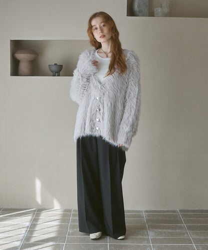 【選べる着丈】前後2WAYハートボタンシャギーニットカーディガン