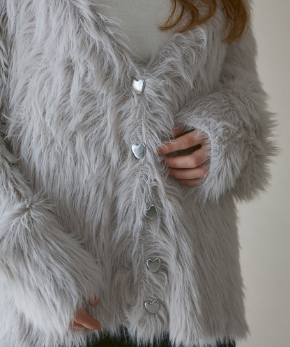 【選べる着丈】前後2WAYハートボタンシャギーニットカーディガン