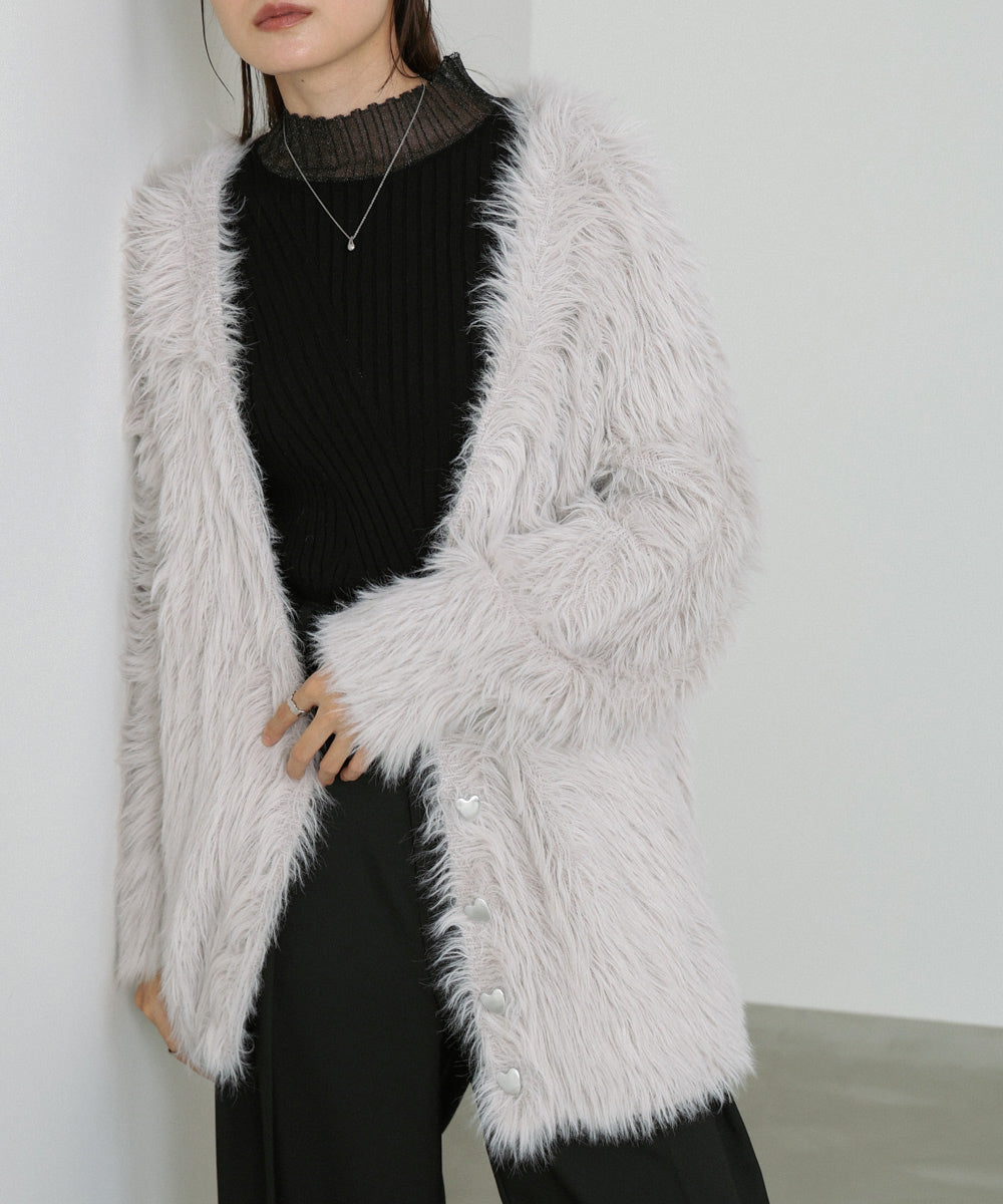 【選べる着丈】前後2WAYハートボタンシャギーニットカーディガン