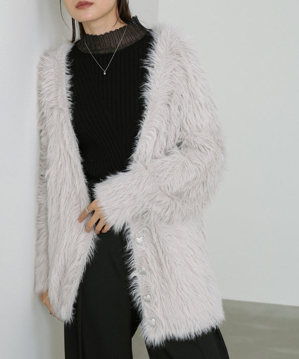 【選べる着丈】前後2WAYハートボタンシャギーニットカーディガン