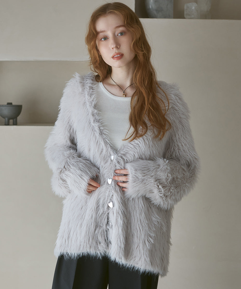 【選べる着丈】前後2WAYハートボタンシャギーニットカーディガン