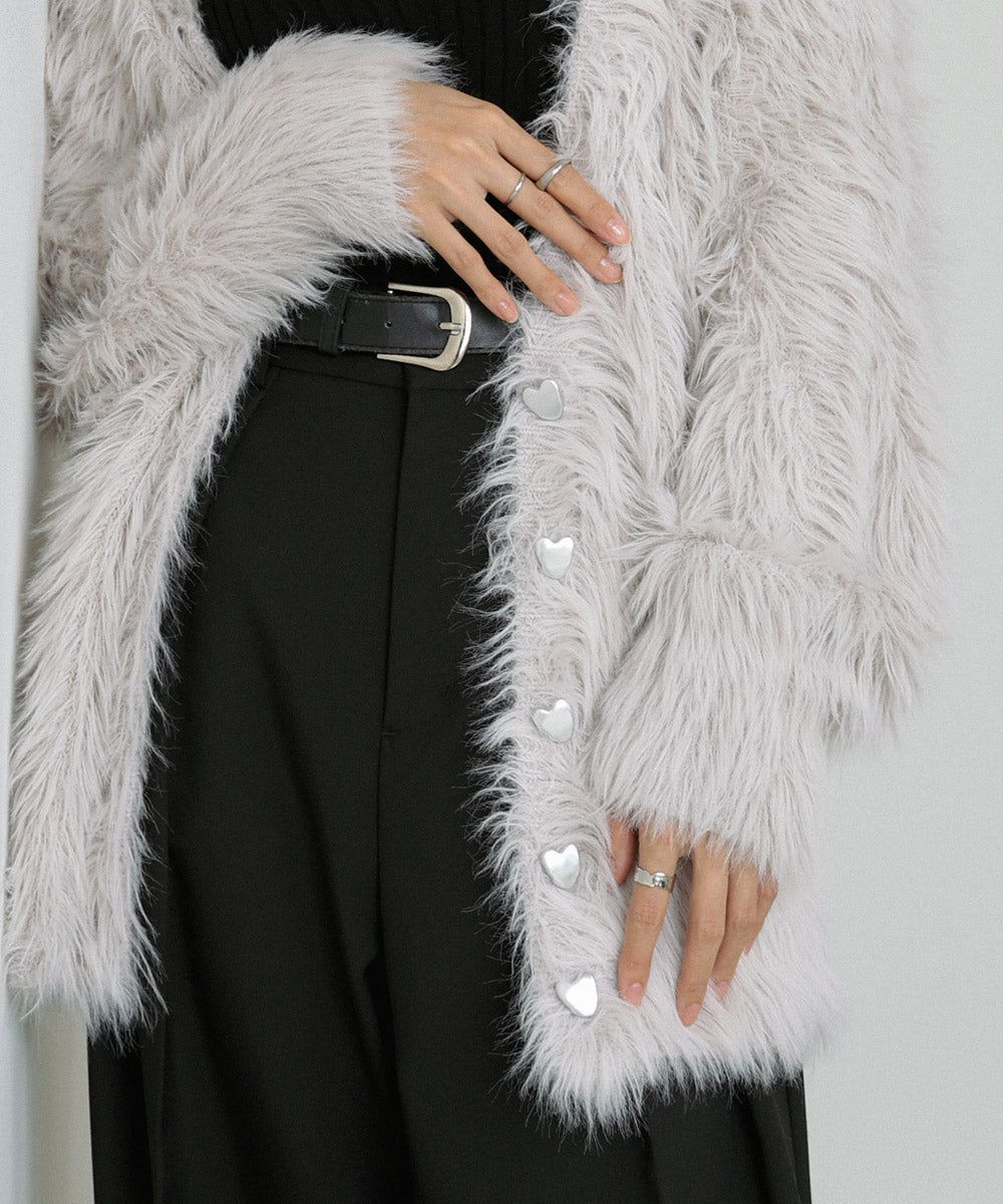 【選べる着丈】前後2WAYハートボタンシャギーニットカーディガン