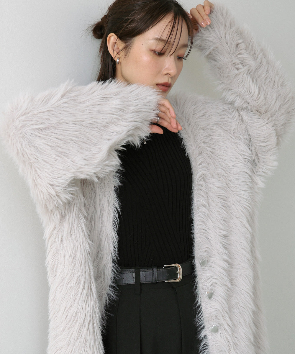 【選べる着丈】前後2WAYハートボタンシャギーニットカーディガン