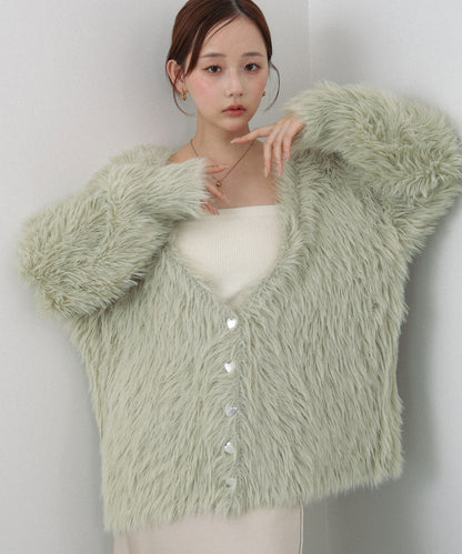 【選べる着丈】前後2WAYハートボタンシャギーニットカーディガン