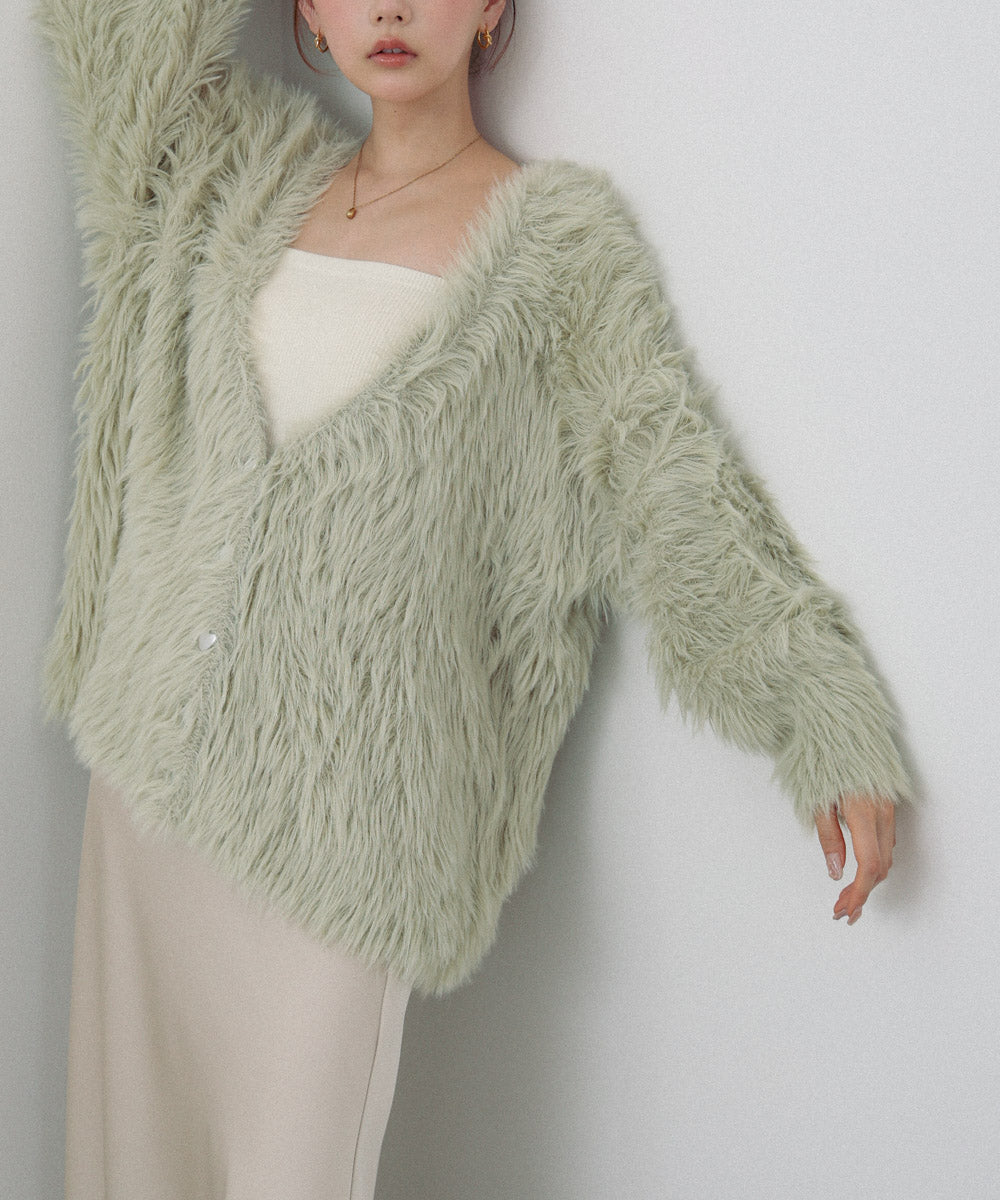 【選べる着丈】前後2WAYハートボタンシャギーニットカーディガン