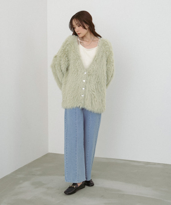 【選べる着丈】前後2WAYハートボタンシャギーニットカーディガン