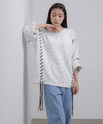 チョコチップ風ネップ 編み上げニットトップス