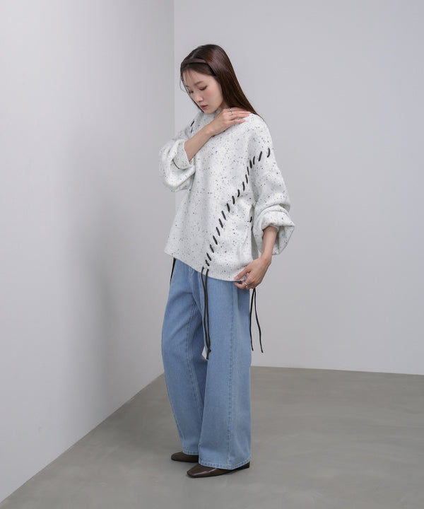 チョコチップ風ネップ 編み上げニットトップス