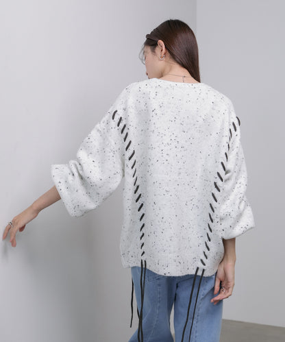 チョコチップ風ネップ 編み上げニットトップス