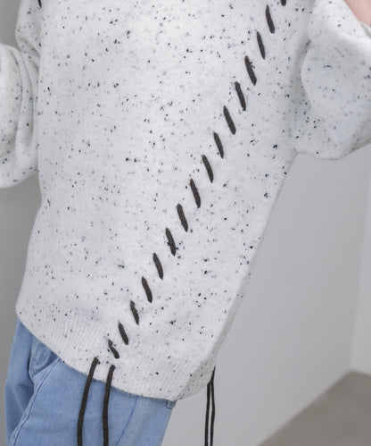 チョコチップ風ネップ 編み上げニットトップス