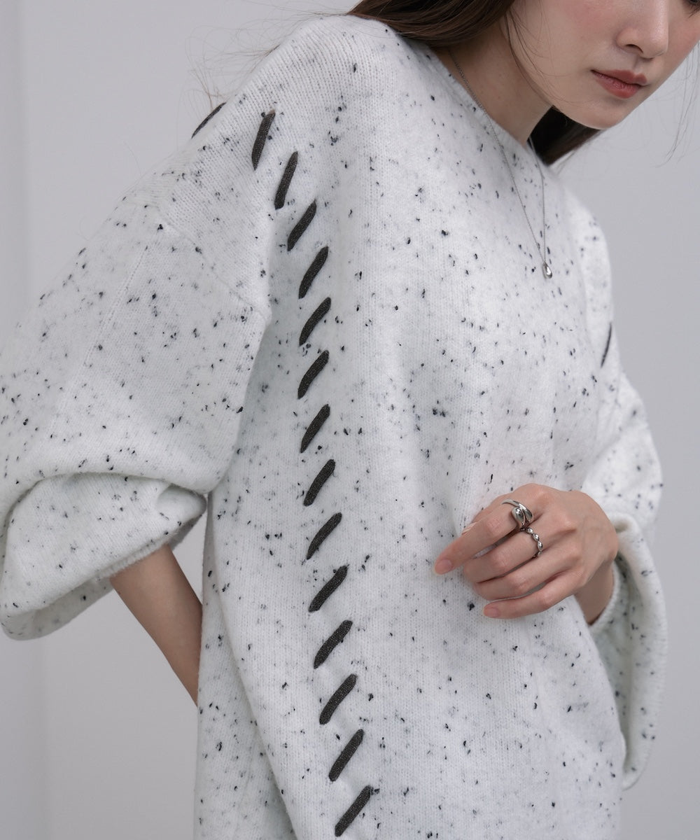 チョコチップ風ネップ 編み上げニットトップス