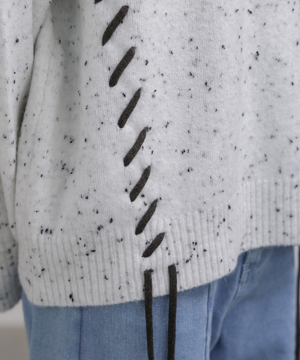 チョコチップ風ネップ 編み上げニットトップス