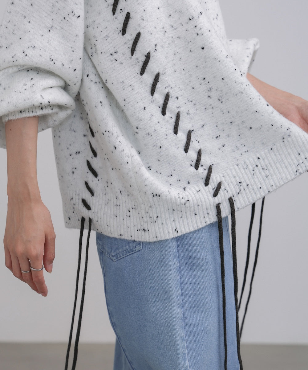 チョコチップ風ネップ 編み上げニットトップス