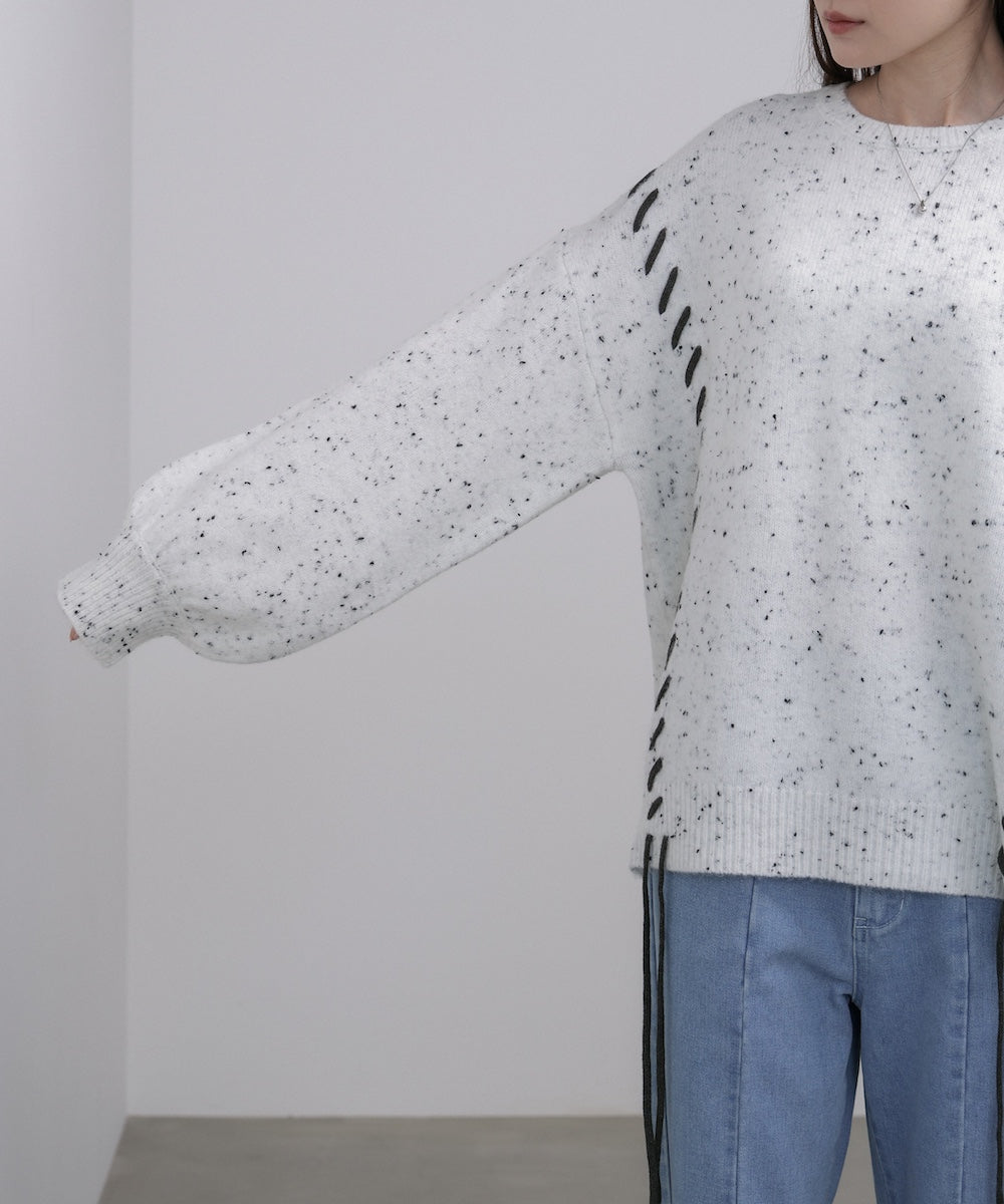 チョコチップ風ネップ 編み上げニットトップス