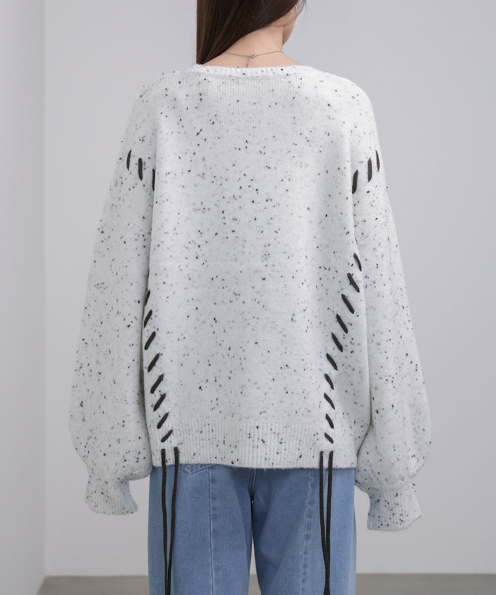 チョコチップ風ネップ 編み上げニットトップス