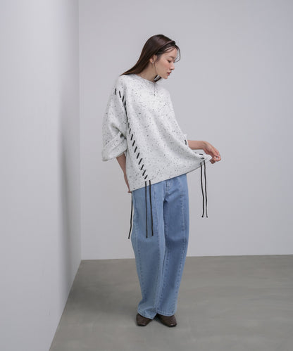 チョコチップ風ネップ 編み上げニットトップス