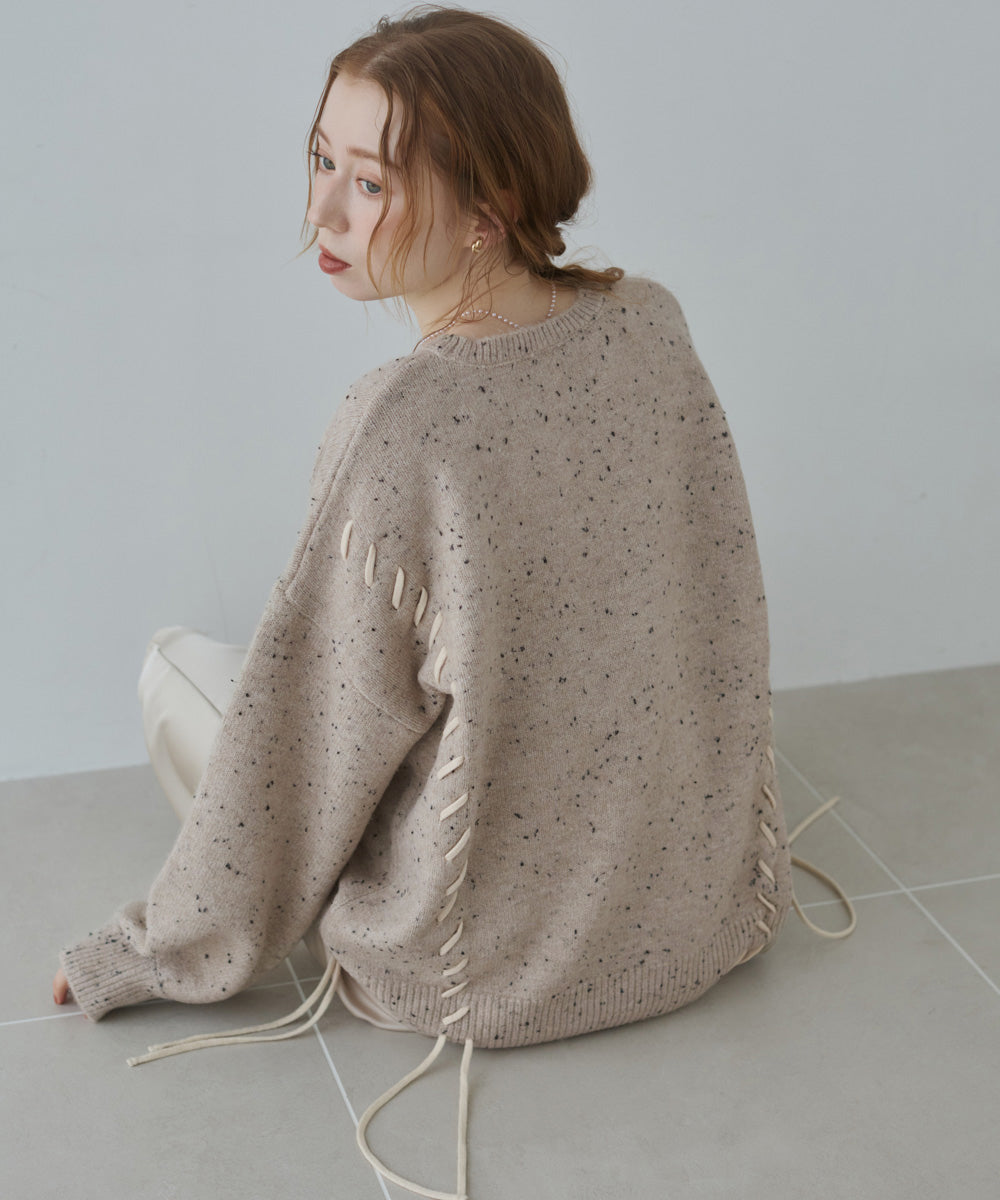 チョコチップ風ネップ 編み上げニットトップス – Bab