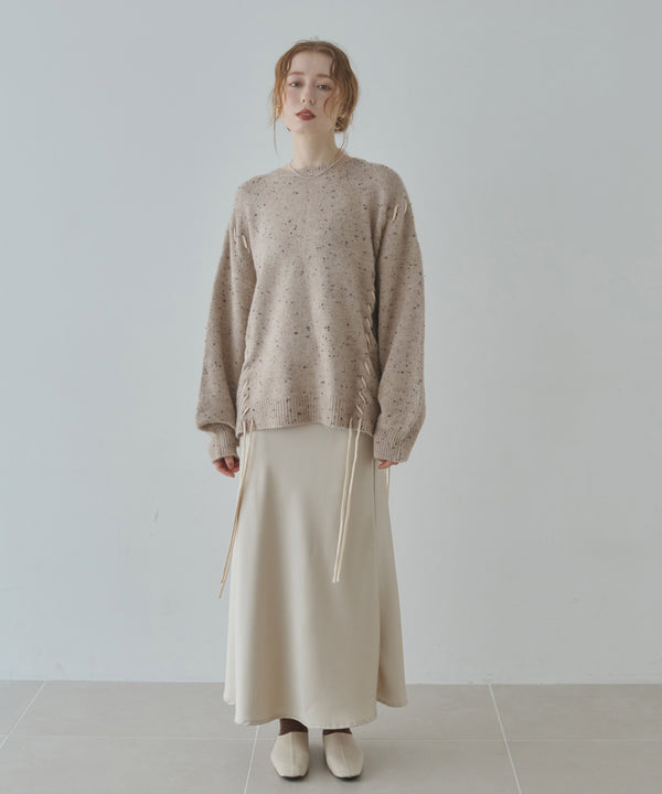 チョコチップ風ネップ 編み上げニットトップス