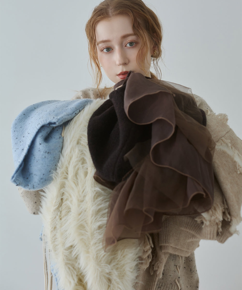 チョコチップ風ネップ 編み上げニットトップス