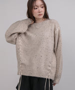 チョコチップ風ネップ 編み上げニットトップス