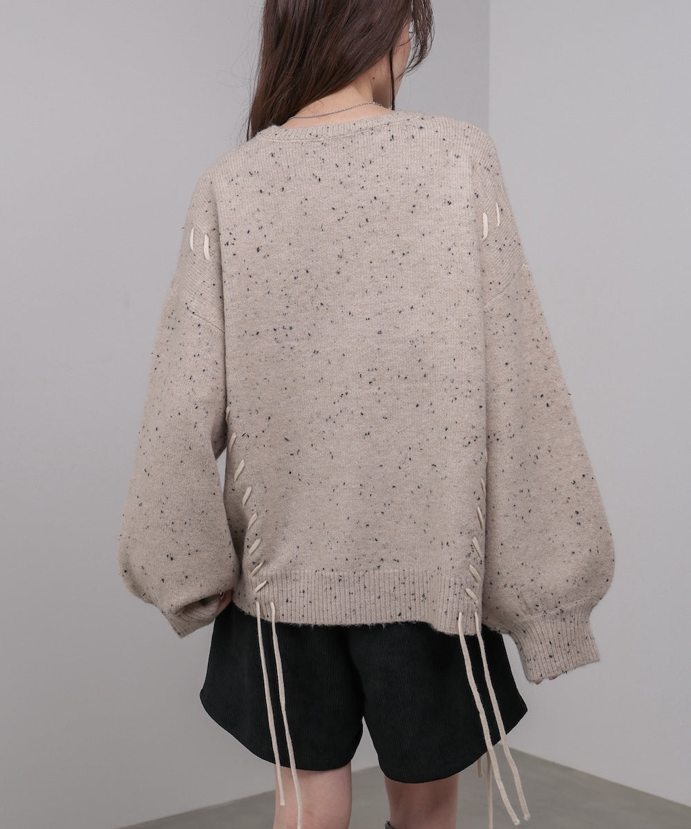 チョコチップ風ネップ 編み上げニットトップス