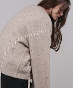 チョコチップ風ネップ 編み上げニットトップス