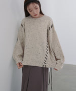 チョコチップ風ネップ 編み上げニットトップス