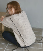 チョコチップ風ネップ 編み上げニットトップス