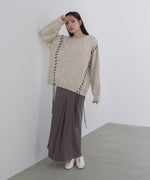 チョコチップ風ネップ 編み上げニットトップス