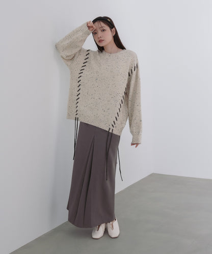 チョコチップ風ネップ 編み上げニットトップス