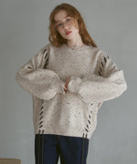 チョコチップ風ネップ 編み上げニットトップス