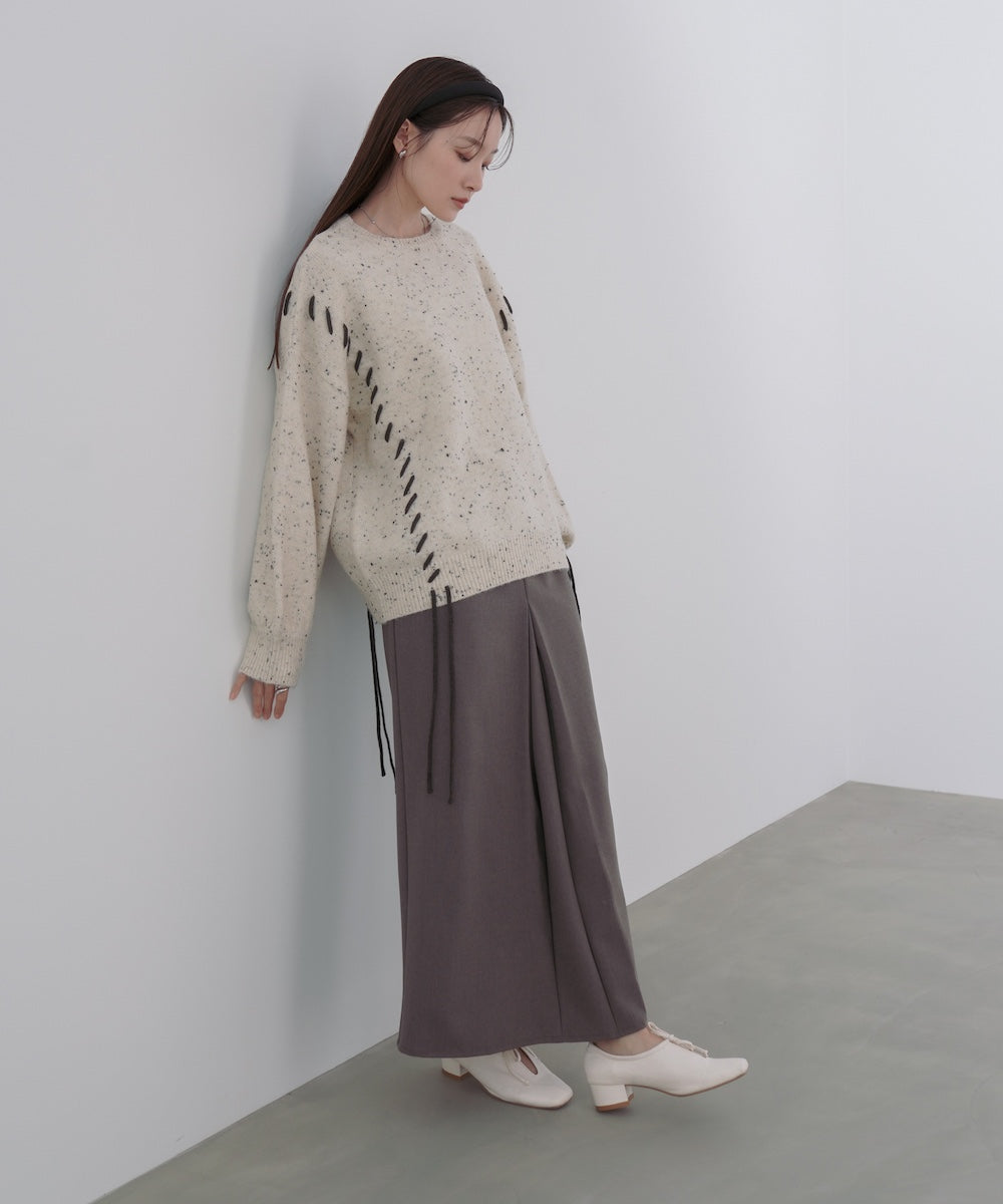 チョコチップ風ネップ 編み上げニットトップス