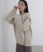 チョコチップ風ネップ 編み上げニットトップス