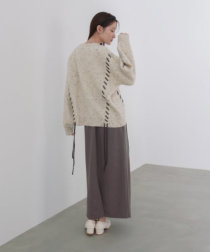 チョコチップ風ネップ 編み上げニットトップス