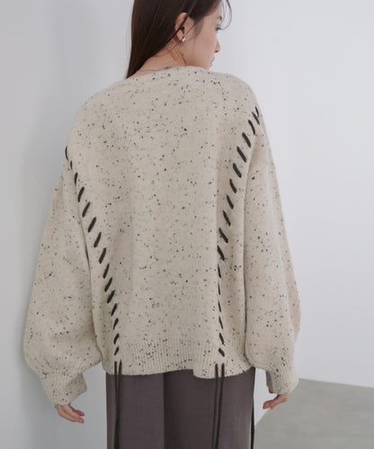 チョコチップ風ネップ 編み上げニットトップス