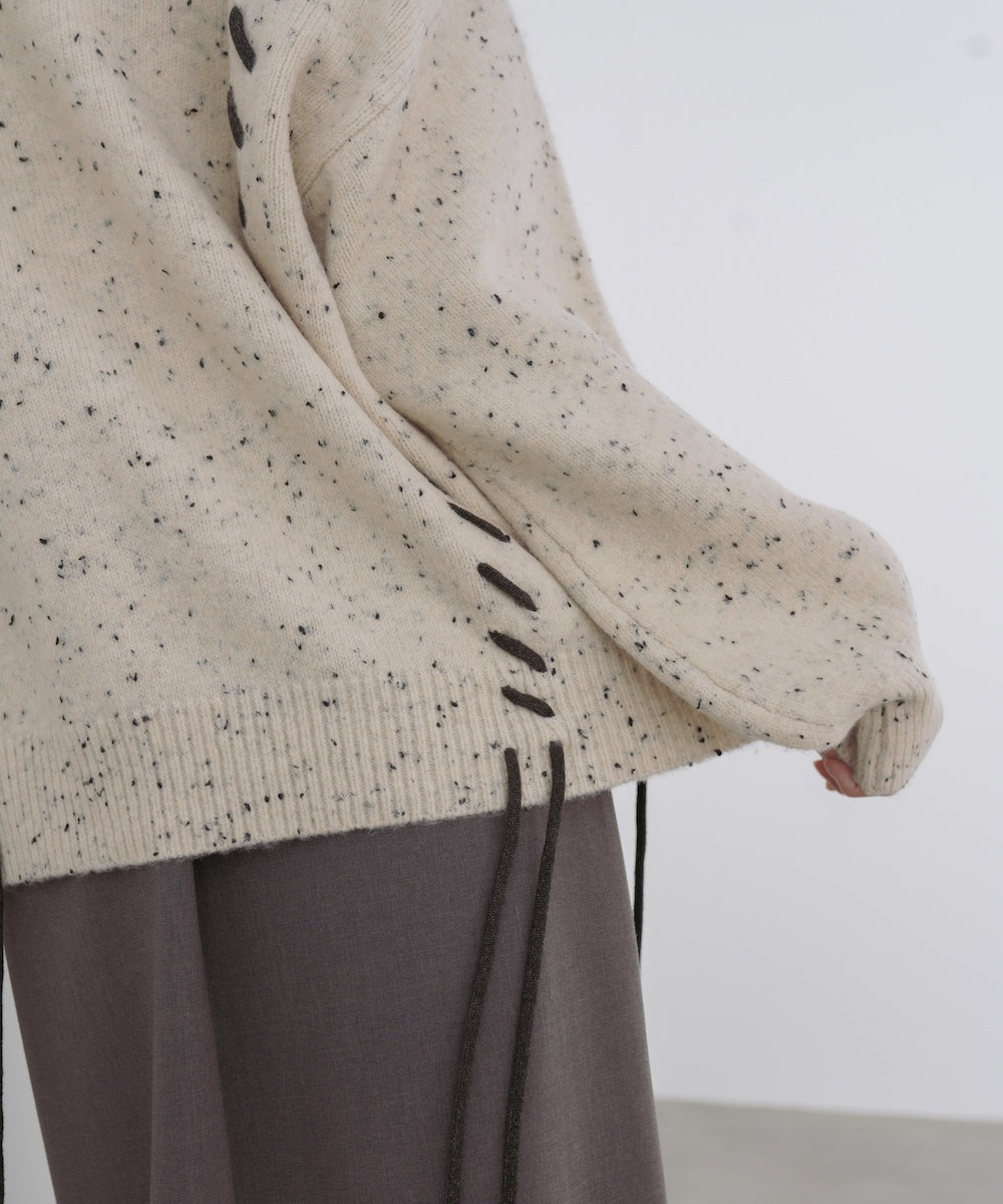 チョコチップ風ネップ 編み上げニットトップス