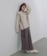 チョコチップ風ネップ 編み上げニットトップス