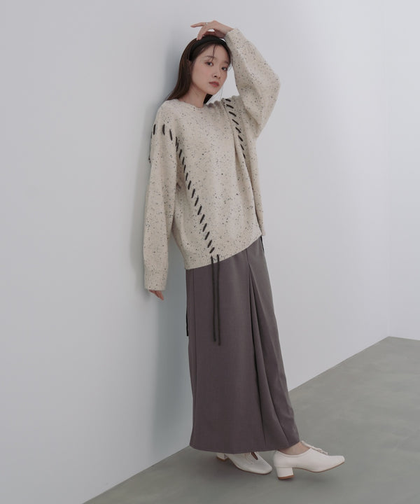 チョコチップ風ネップ 編み上げニットトップス