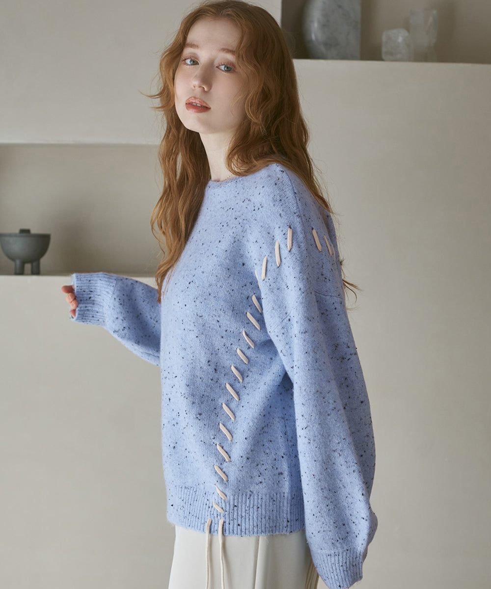 チョコチップ風ネップ 編み上げニットトップス